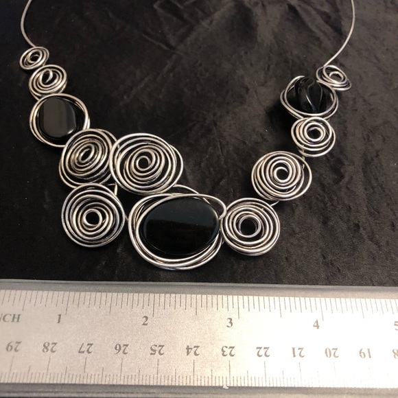 Wire Statement Necklace with Black Beads - Picture 5 of 8